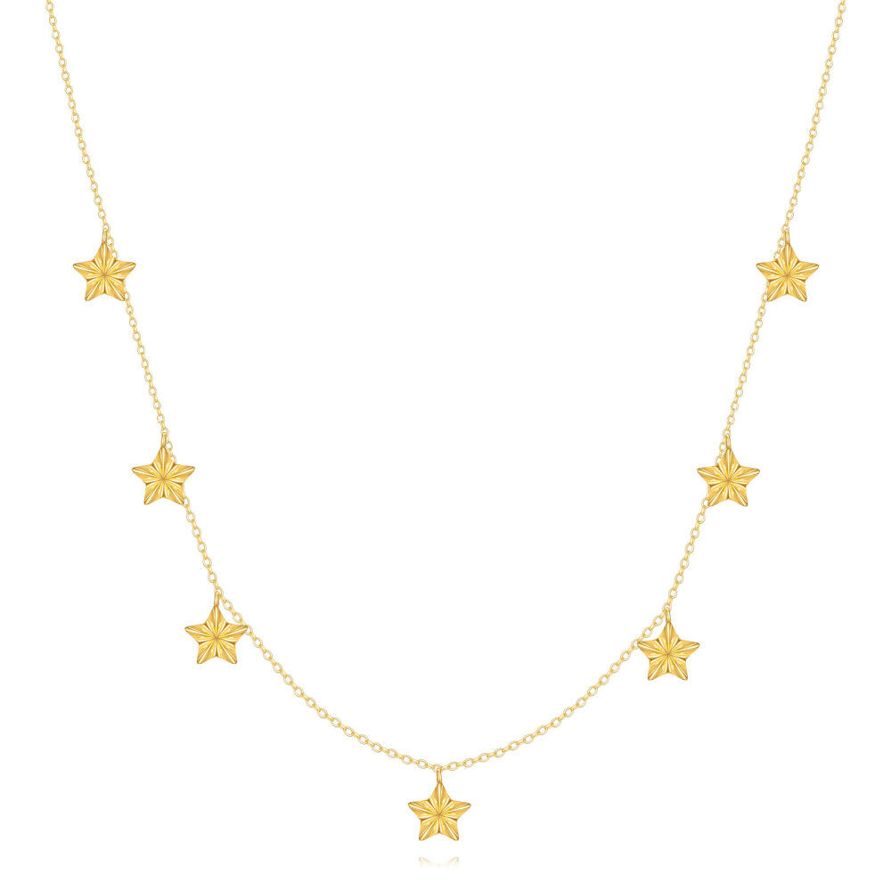 10K Gold Star Calendered Chain Necklace-1