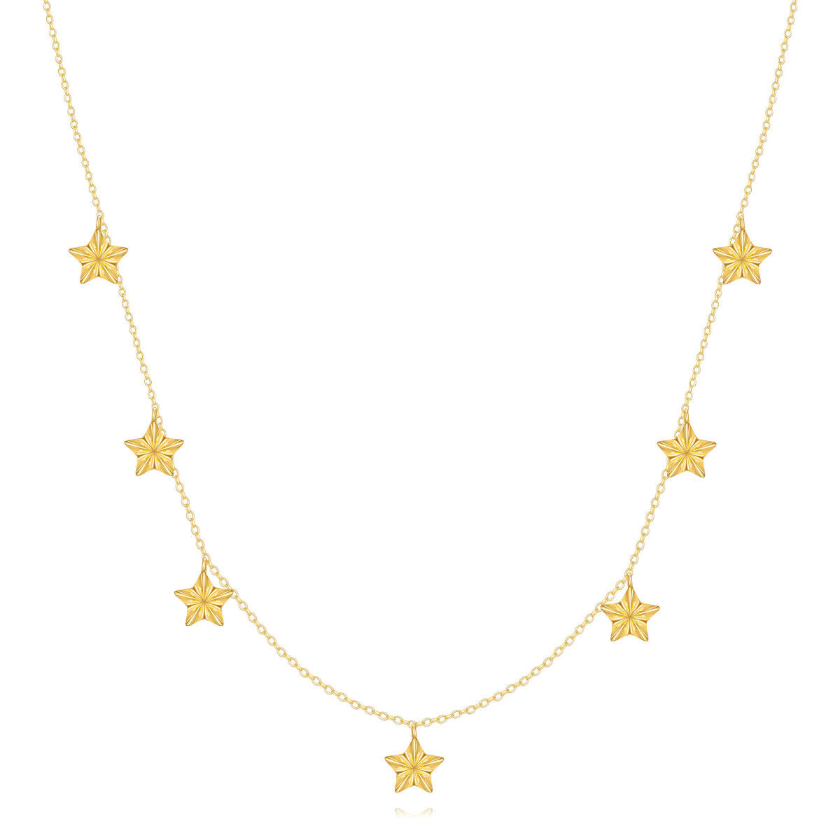 14K Gold Star Calendered Chain Necklace-1