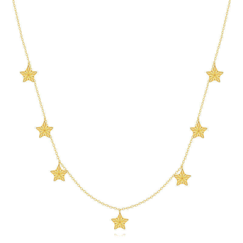 10K Gold Star Calendered Chain Necklace-6
