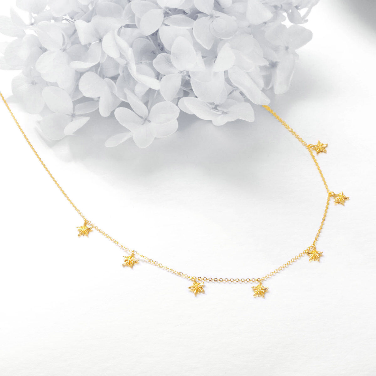 10K Gold Star Calendered Chain Necklace-3