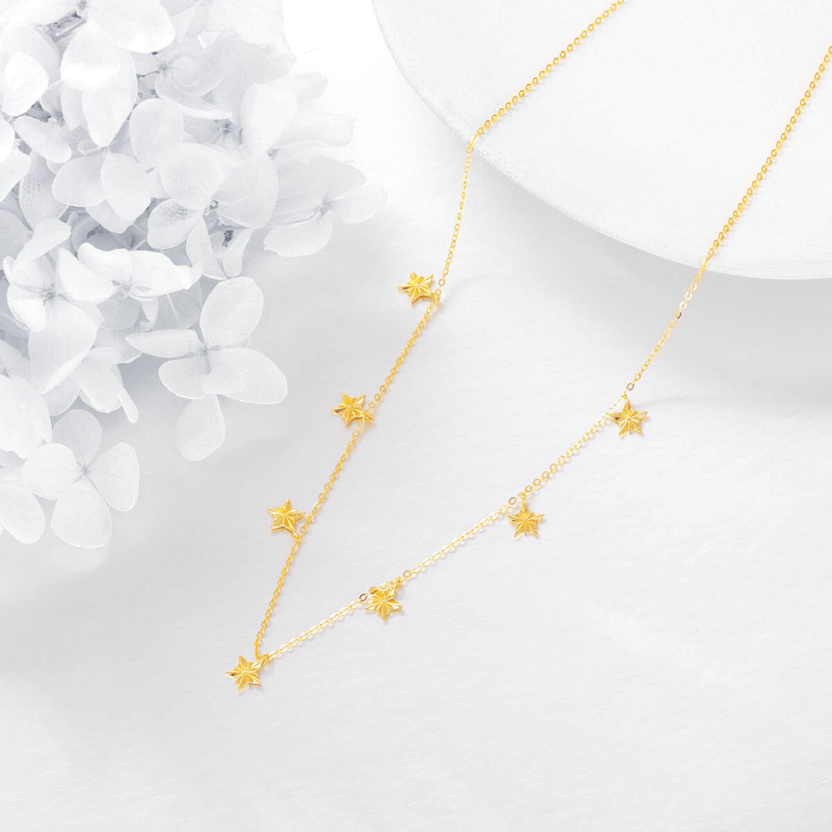 10K Gold Star Calendered Chain Necklace-4