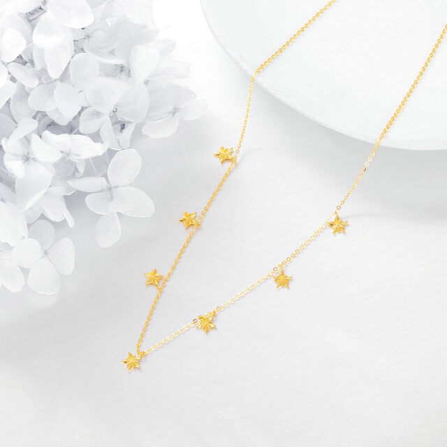 Colar de corrente calandrada com estrela de ouro 14K-4