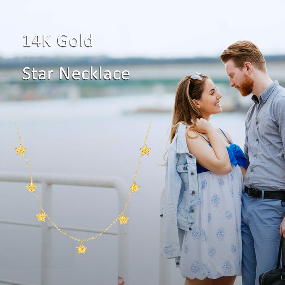 10K Gold Star Calendered Chain Necklace-6