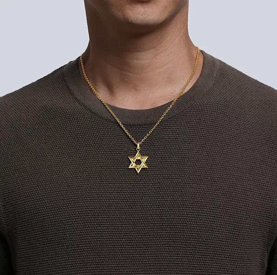 Sterling Silver with Yellow Gold Plated Star Of David Pendant Charms for Men-2