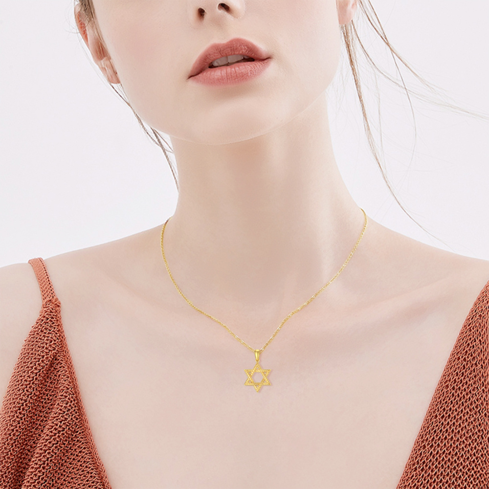 10K Gold Star Of David Pendant Necklace-2