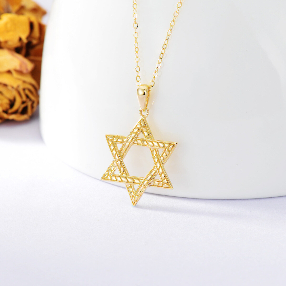 Colar com pingente de estrela de David em ouro 14K-3