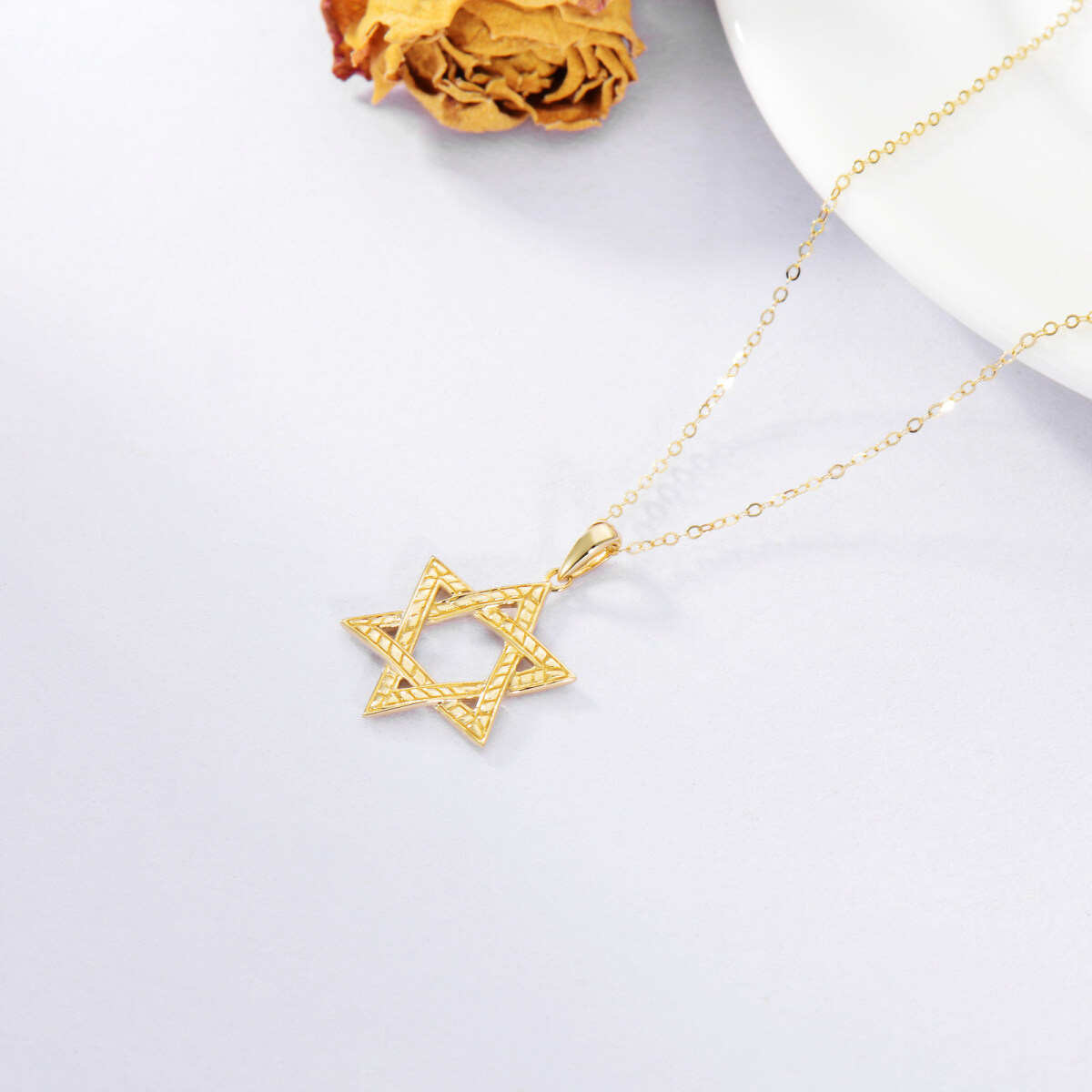 Colar com pingente de estrela de David em ouro 14K-4