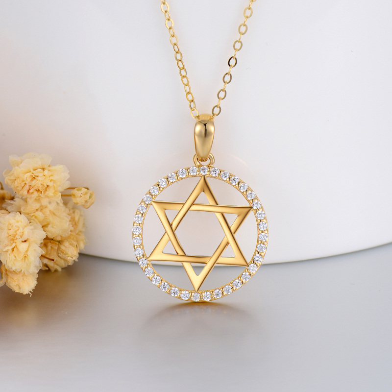 Naszyjnik z wisiorkiem Gwiazda Dawida z 10-karatowego złota z cyrkonią sześcienną-4