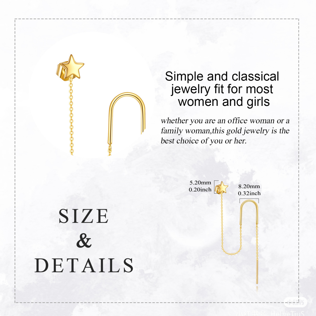 14K Gold Star Drop Earrings Party Dating Engagement Wedding Gifts For Girls Women-3