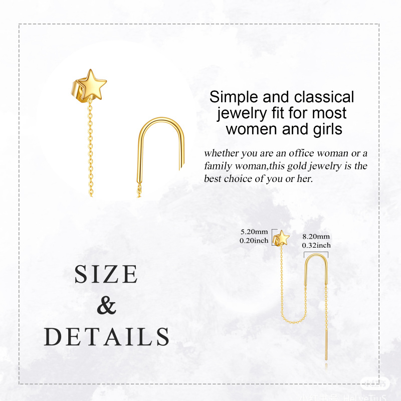 Pendientes colgantes de estrella de oro de 14 quilates, ideales para fiestas, citas, compromisos y bodas, para niñas y mujeres.-3
