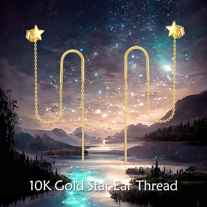 Pendientes colgantes de estrella de oro de 14 quilates, ideales para fiestas, citas, compromisos y bodas, para niñas y mujeres.-4