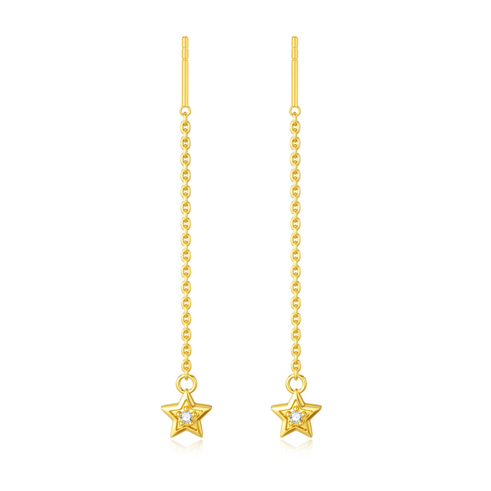 10K Gold Cubic Zirconia Star Drop Earrings-1