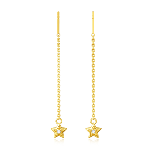 10K Gold Cubic Zirconia Star Drop Earrings