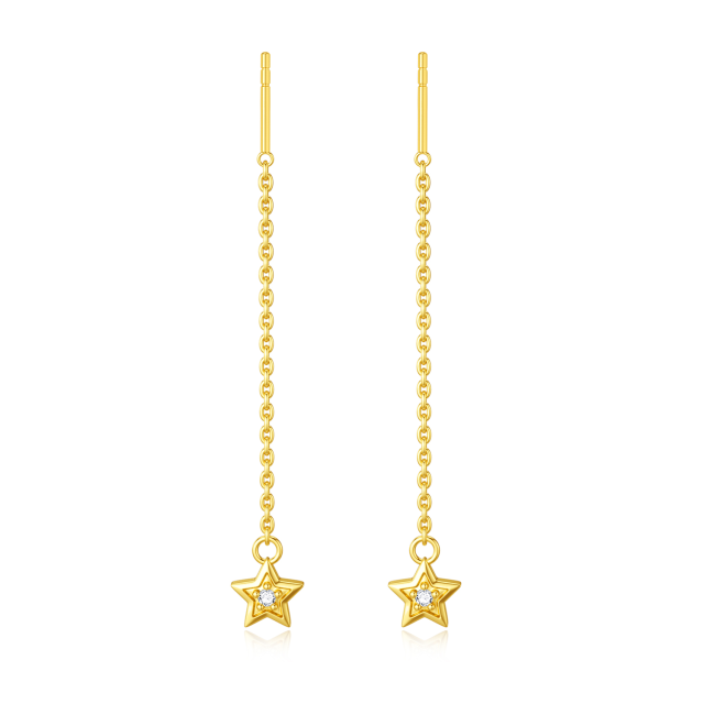 14K Gold Cubic Zirconia Star Drop Earrings-4