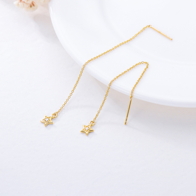 10K White Gold Cubic Zirconia Star Drop Earrings-3