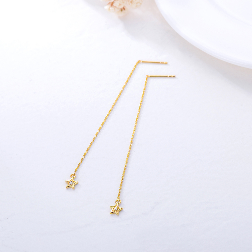 10K Gold Cubic Zirconia Star Drop Earrings-4