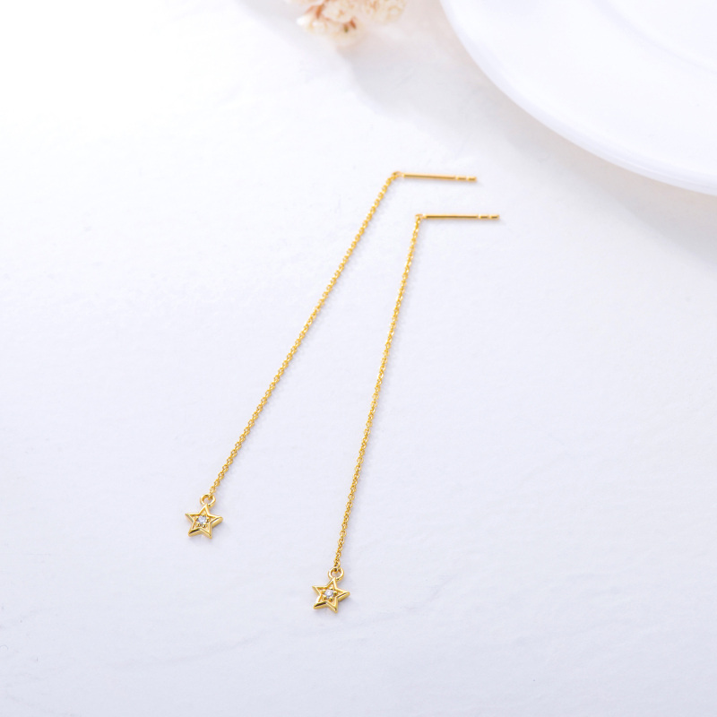 10K White Gold Cubic Zirconia Star Drop Earrings-4