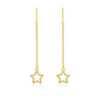 10K Gold Star Drop Earrings-49