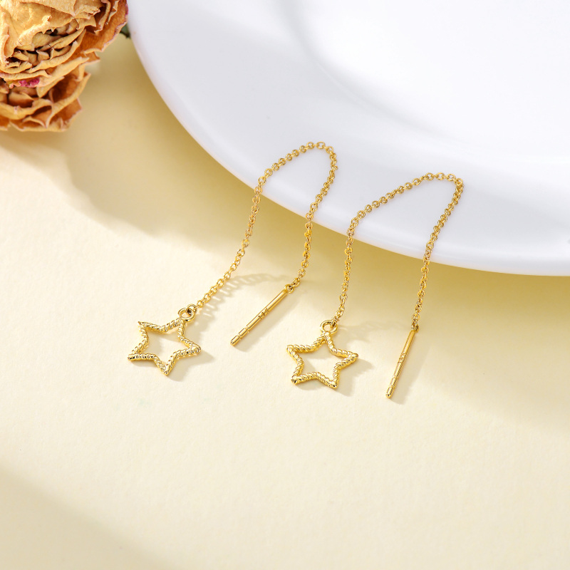 10K Gold Star Drop Earrings-3