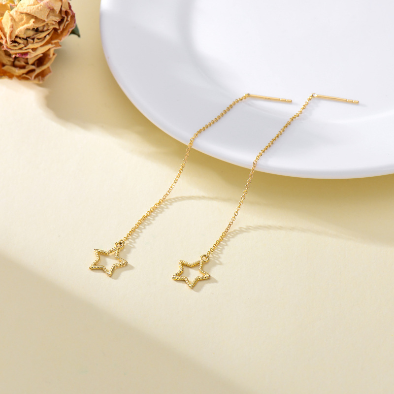 10K Gold Star Drop Earrings-4