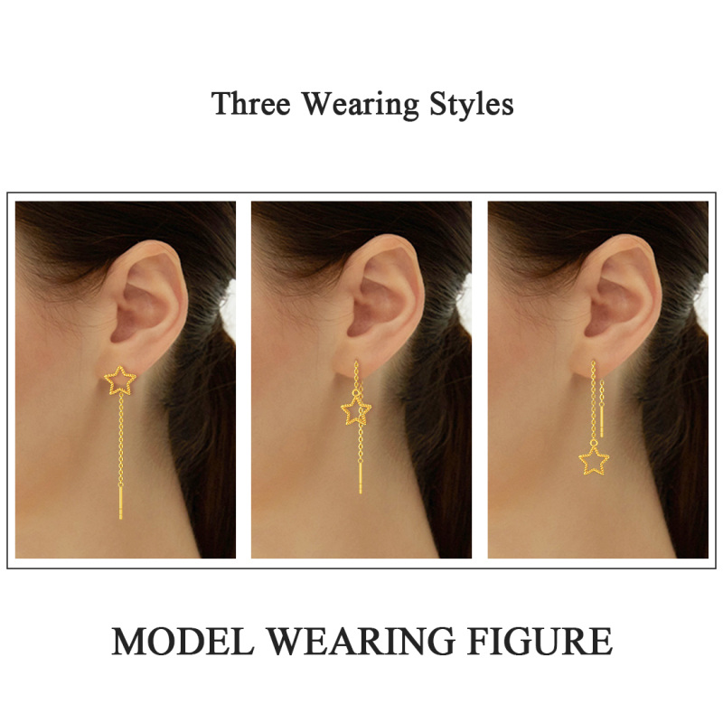 10K Gold Star Drop Earrings-5