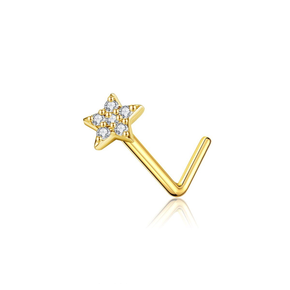 Anillo de nariz con forma de estrella y circonita cúbica en oro de 14 quilates-1