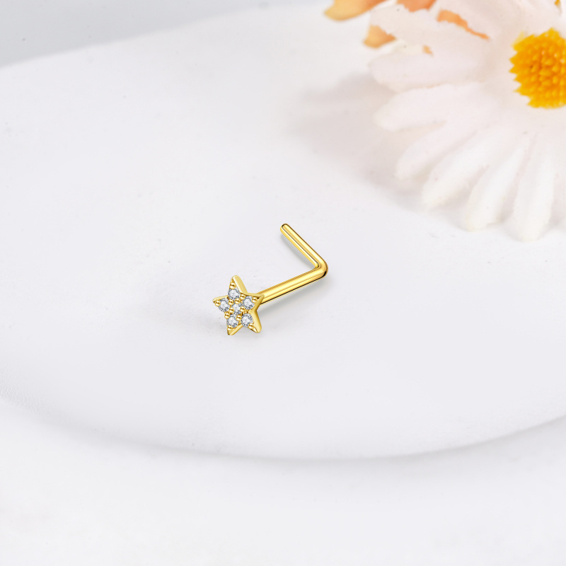 10K Gold Cubic Zirconia Star Nose Ring-3
