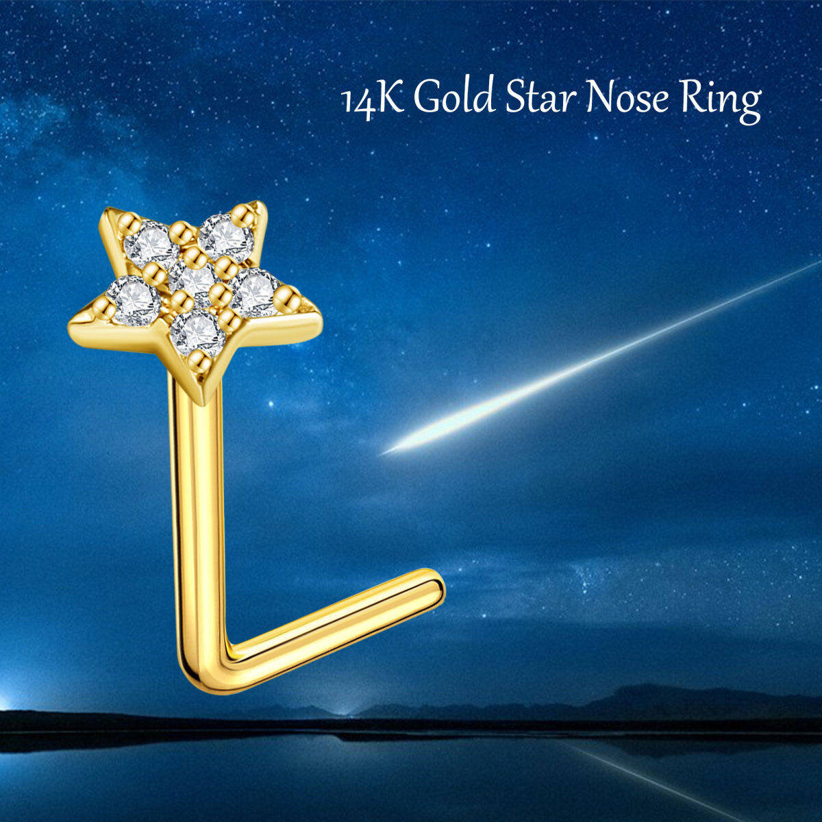 10K Gold Cubic Zirconia Star Nose Ring-6