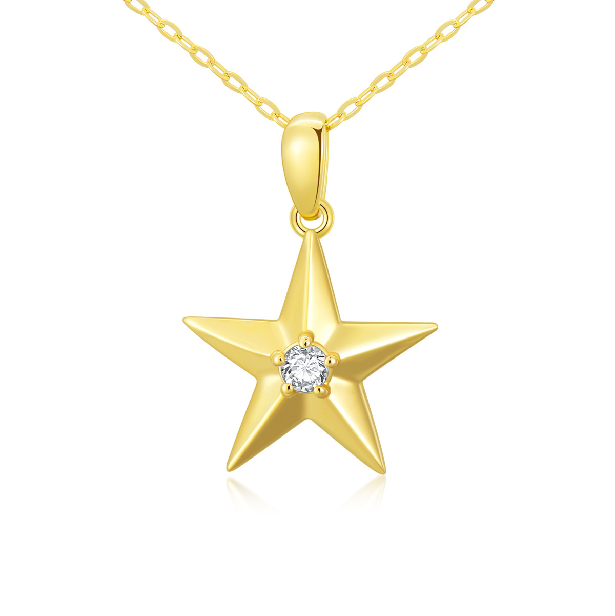 14K Gold Cubic Zirconia Star Pendant Necklace-1