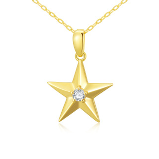 10K Gold Cubic Zirconia Star Pendant Necklace-36