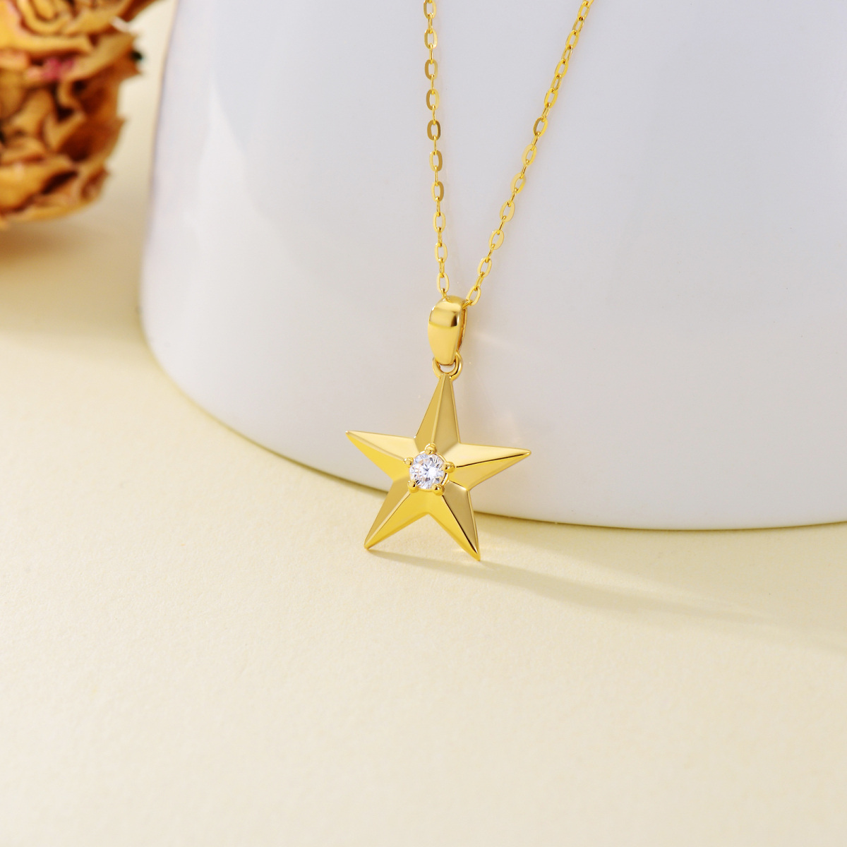 14K Gold Cubic Zirconia Star Pendant Necklace-3