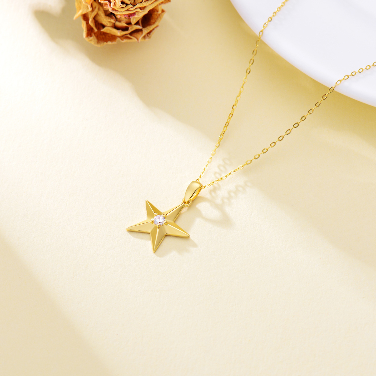 10K Gold Cubic Zirconia Star Pendant Necklace-4