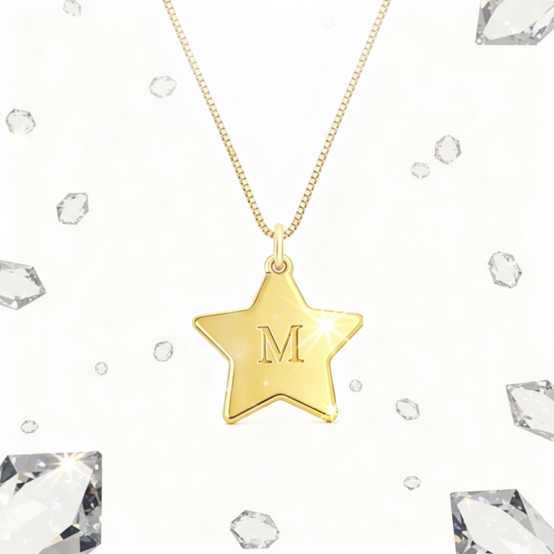 10K Gold Stern personalisierter Gravur-Anhänger-Halskette-4
