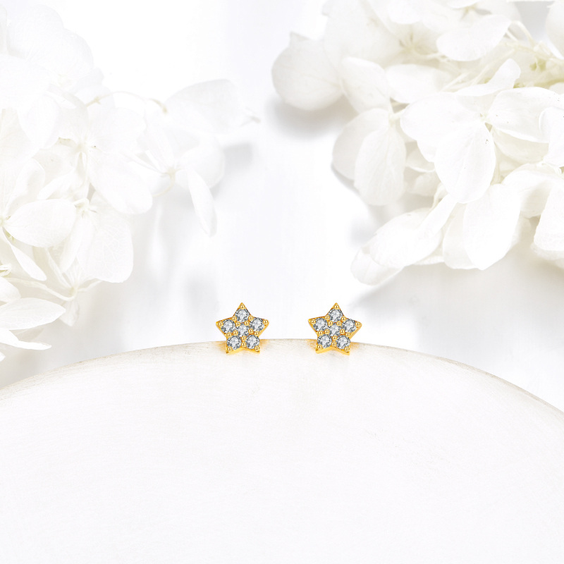 10K witgouden oorbellen met kubieke zirkonia en ster-3