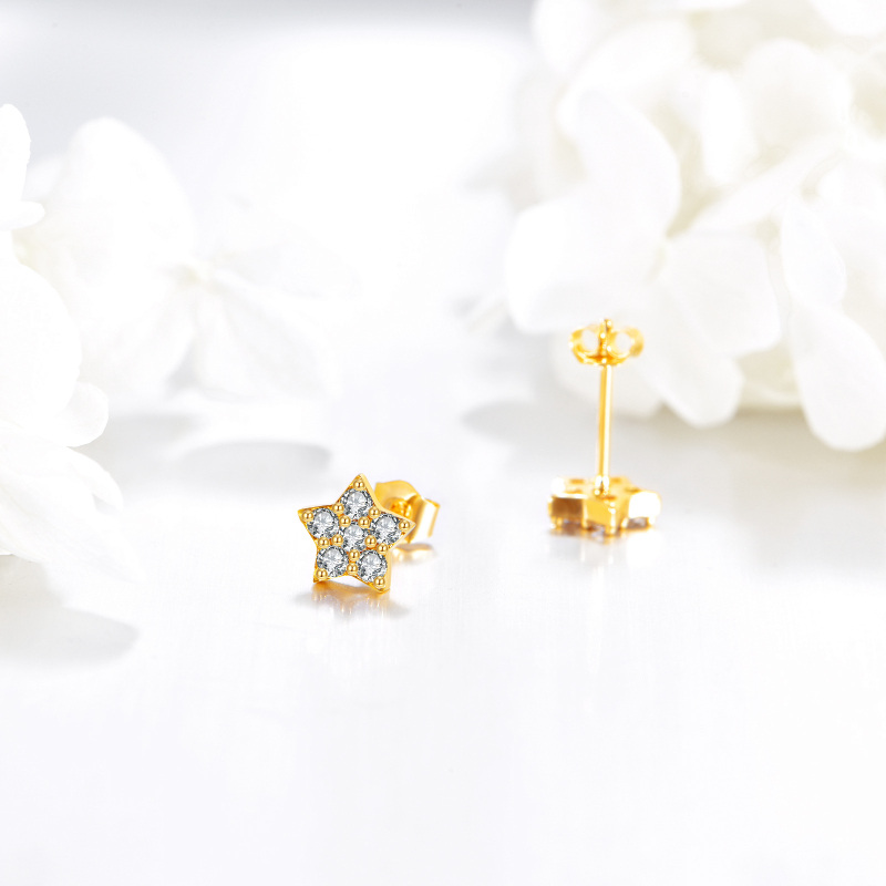 10K witgouden oorbellen met kubieke zirkonia en ster-4