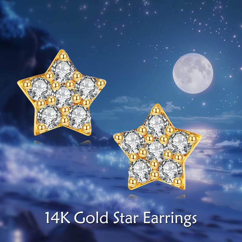 10K witgouden oorbellen met kubieke zirkonia en ster-6