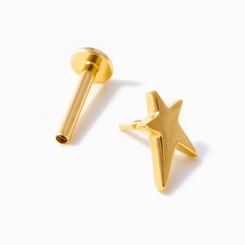 Aretes de tachuelas en forma de estrella de oro de 14 quilates-3