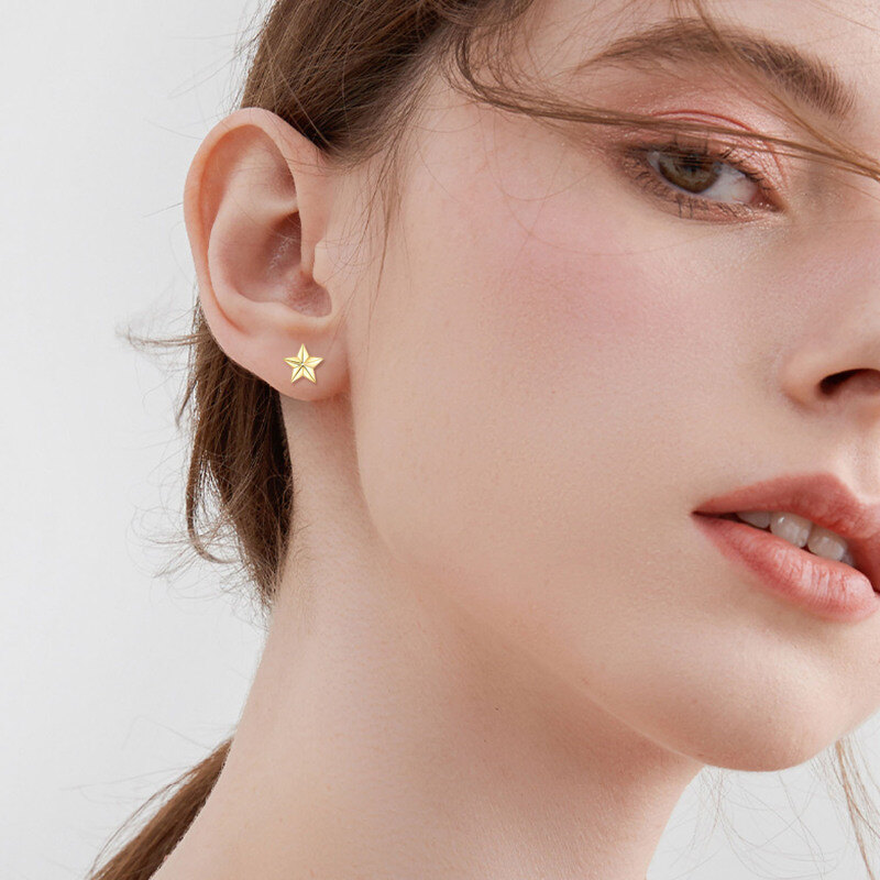 Pendientes de estrella de oro de 10 quilates-2