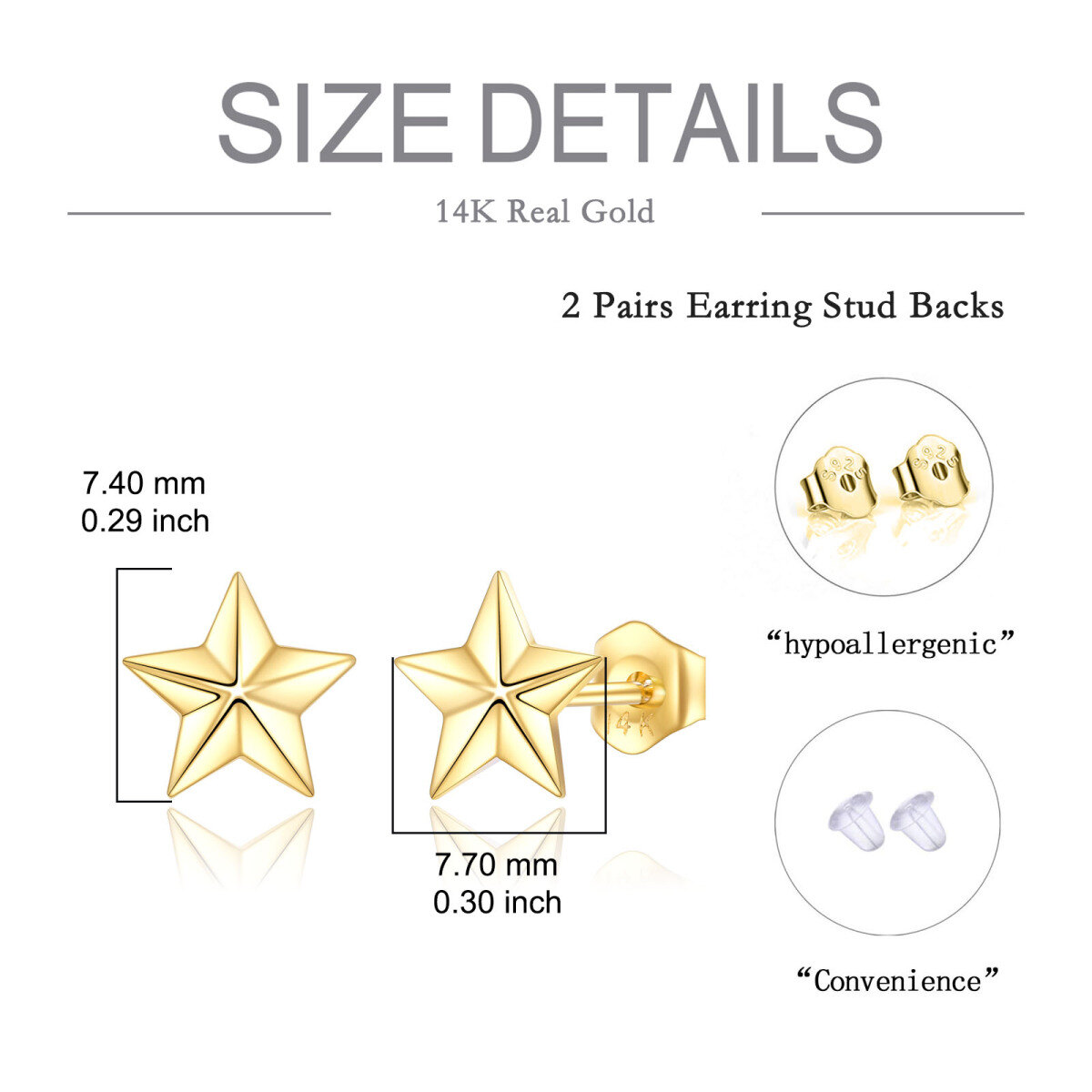 10K Gold Star Stud Earrings-5