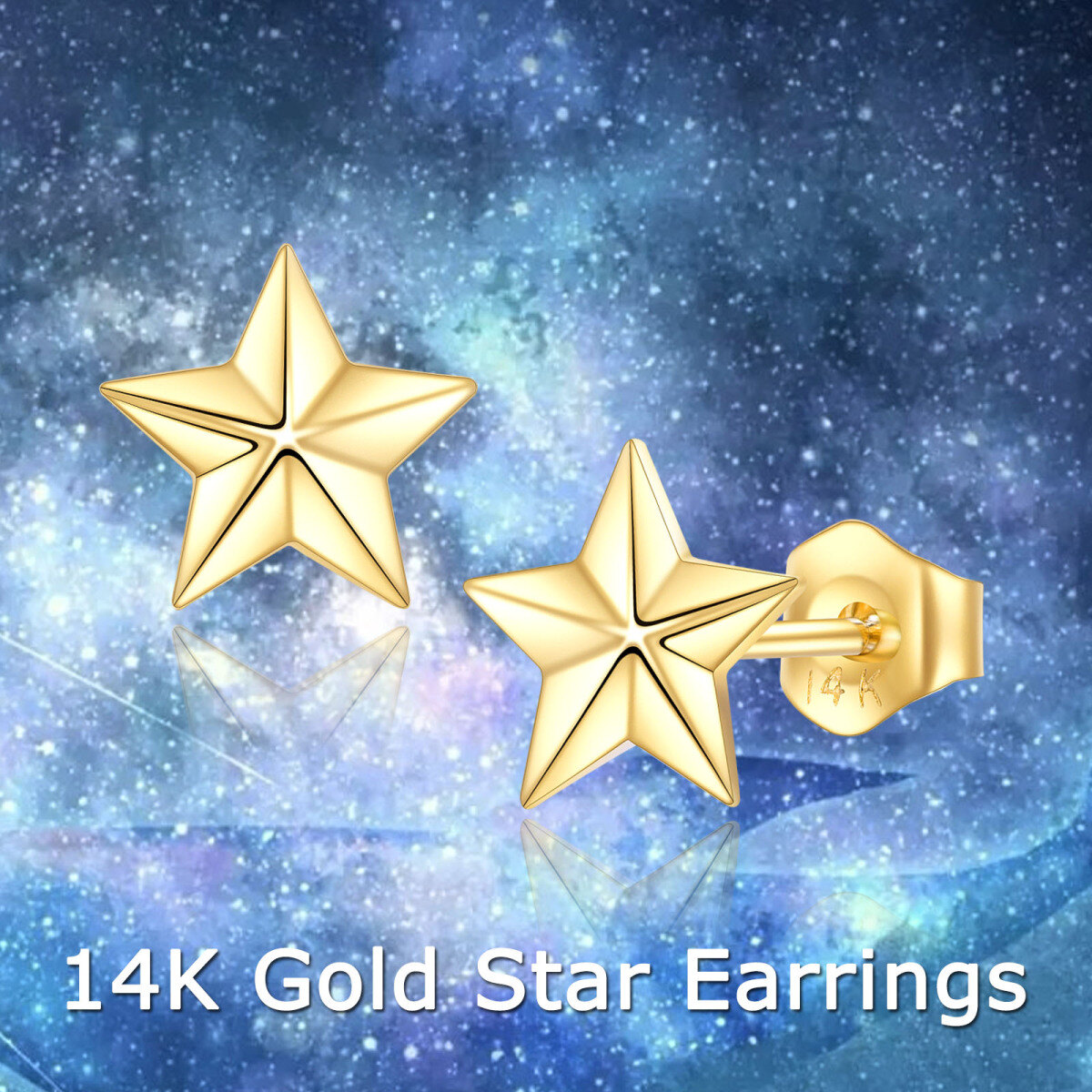 10K Gold Star Stud Earrings-6