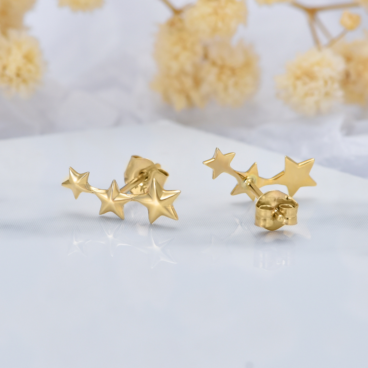 10K Gold Star Stud Earrings-4