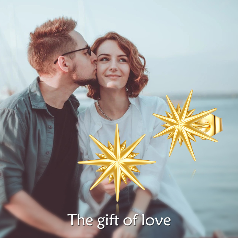 10K White Gold Star Stud Earrings-5