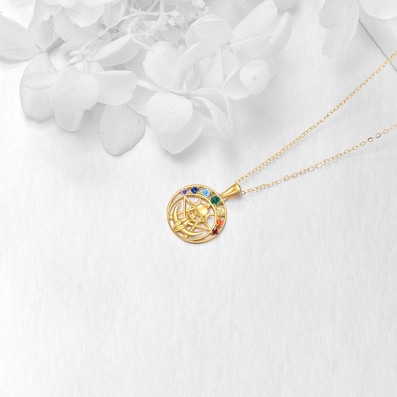 18K Gold Cubic Zirconia Star & Triple Moon Goddess Pendant Necklace-3