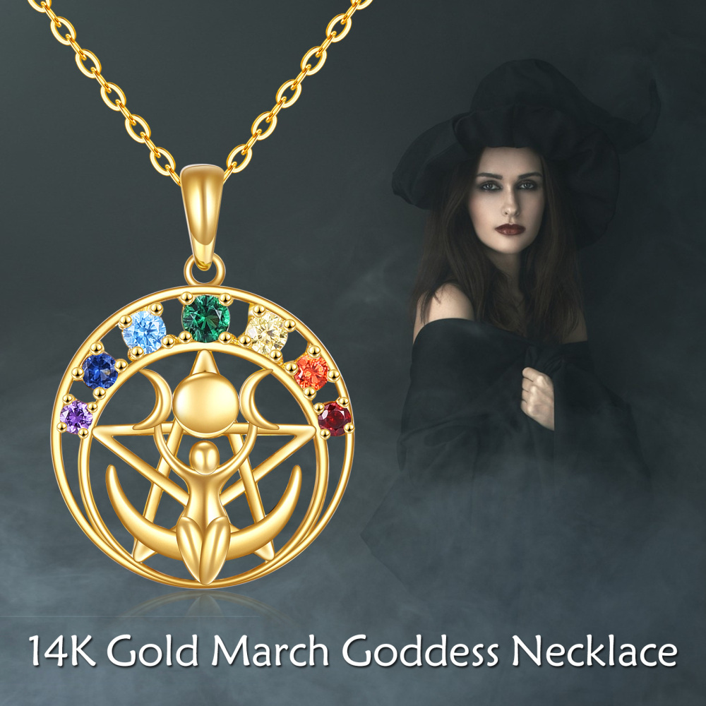 10K Gold Cubic Zirconia Star & Triple Moon Goddess Pendant Necklace-5