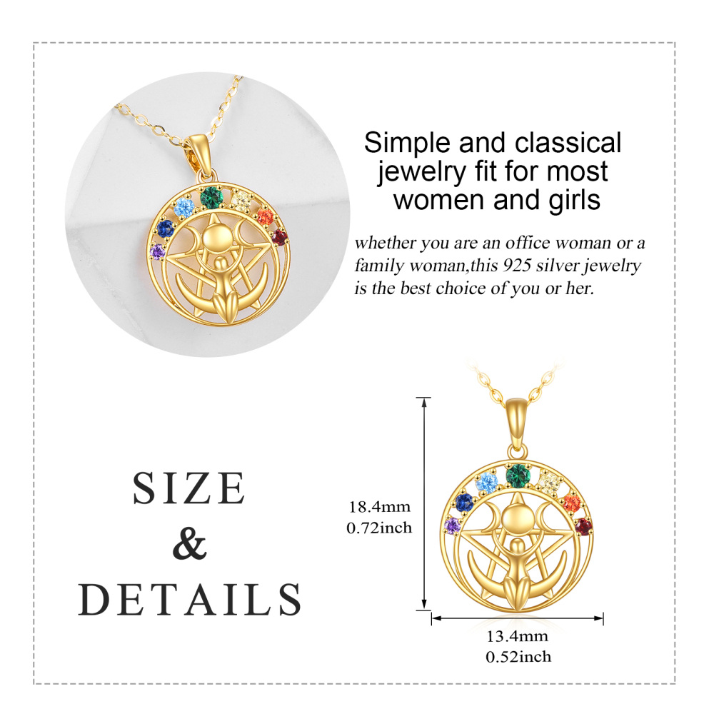 10K Gold Cubic Zirconia Star & Triple Moon Goddess Pendant Necklace-6