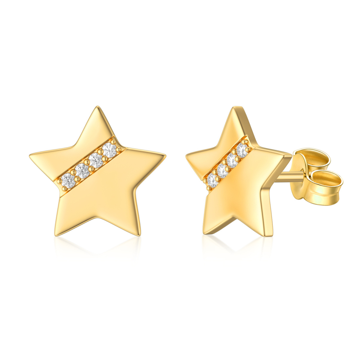 10K Gold Cubic Zirconia Stars Stud Earrings-1