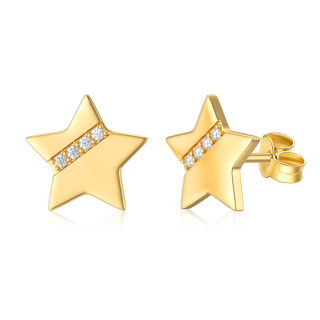 10K Gold Cubic Zirconia Stars Stud Earrings-32