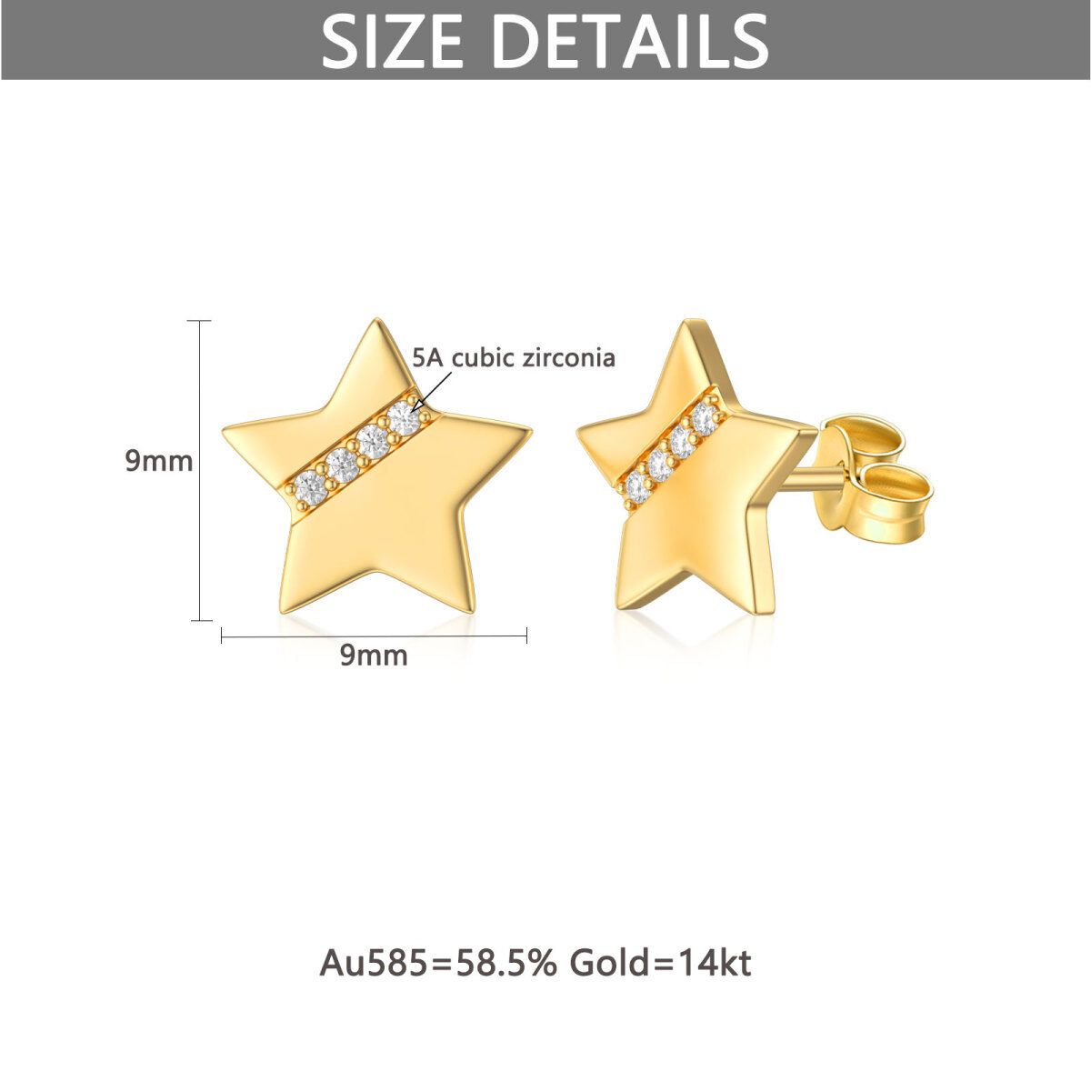 10K Gold Cubic Zirconia Stars Stud Earrings-6