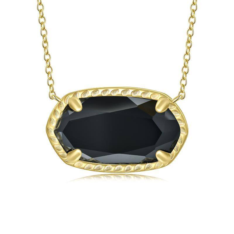 Colar de cristal preto quadrado de ouro vermeil para mulheres e homens-1