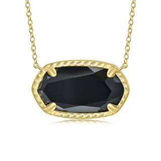 Gold Vermeil Square Black Crystal Necklace for Women Men-42